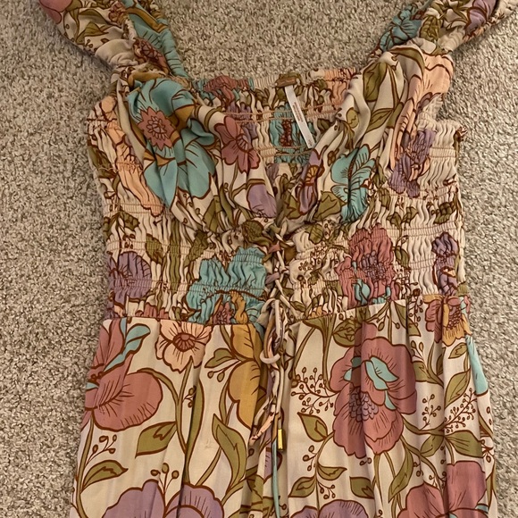 Free People rolling hills floral jumpsuit ruched bodice wide leg sweetheart - Picture 4 of 7